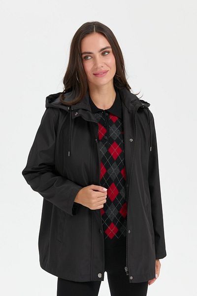 Desen Triko Women's Black Trench Coat - Hooded and Side Pocket