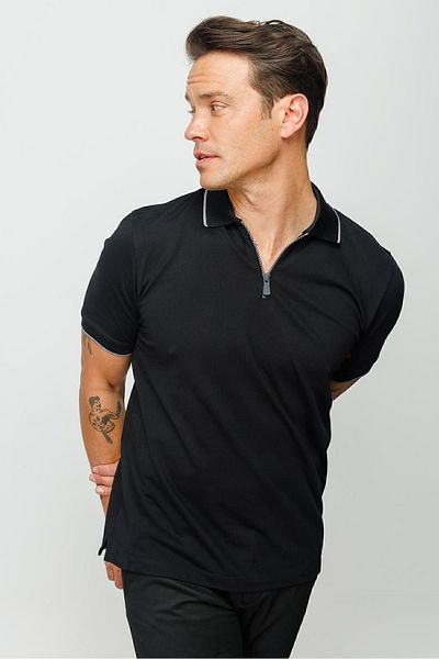 Desen Triko Men's Zippered Polo Neck T-shirt Black