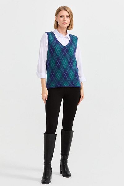 Desen Triko Women's Argyle Patterned Sweater 16