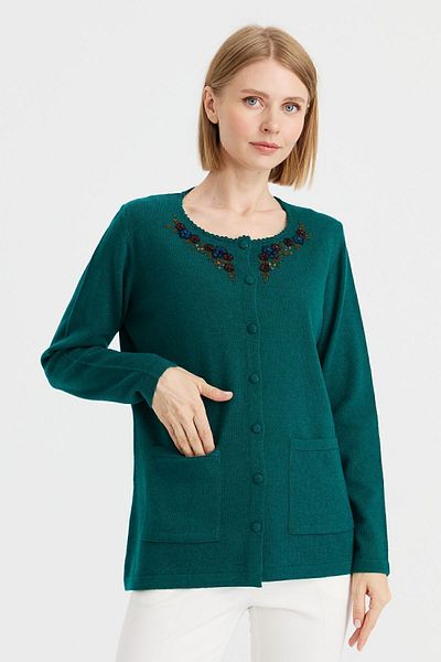 Desen Triko Cardigan de damă cu guler zero brodat din lână K.ö.başı