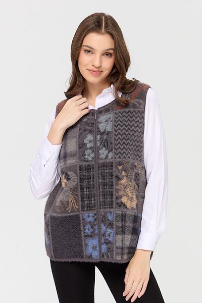 Desen Triko Women's Crew Neck Patchwork Vest Anthracite