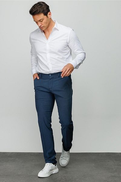 Desen Triko Men's Elastic Waist Side Pocket Cotton Trousers Indigo