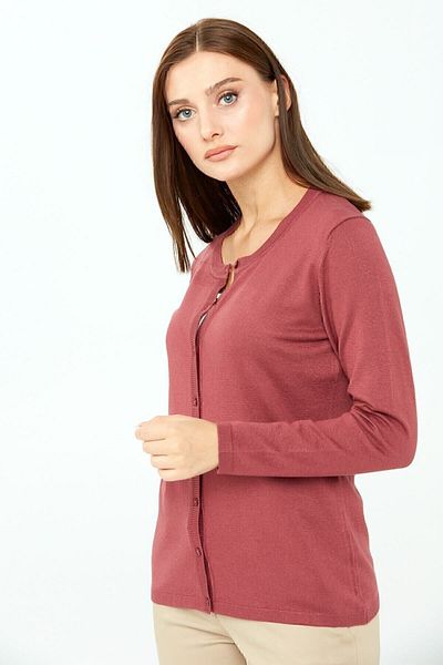 Desen Triko Cardigan cu mânecă lungă de bază Lycra pentru damă, cu decolteu triplu, Dusty Rose