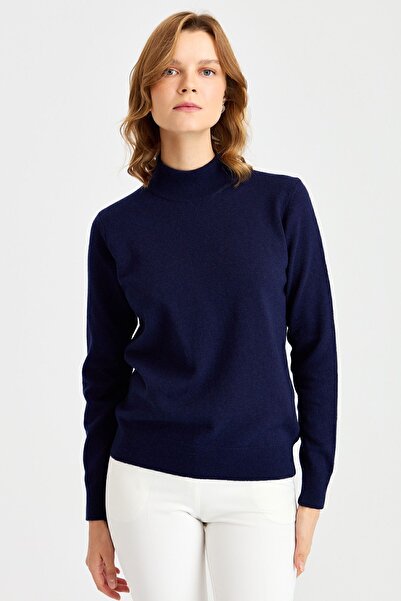 Desen Triko Kadın Yarım Balıkçı Yaka Klasik Bluz Y.A.Lacivert