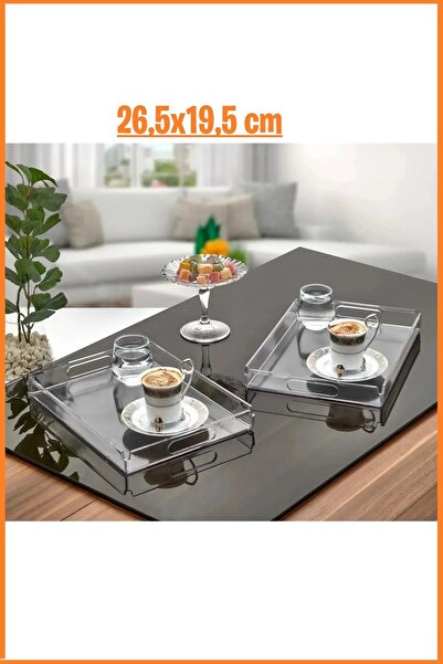 EZMK EV GEREÇLERİ Dikdörtgen Dekoratif Sunumluk Pleksi Tepsi, Şeffaf Ikramlık Servis Sunum Düzenleyici Organizer Tepsi