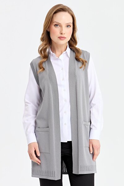 Desen Triko Women's Back and Skirt Openwork Thin Knitwear Vest Smoked