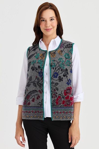 Desen Triko Women's Crew Neck Ivy Patterned Wool Vest Smoked