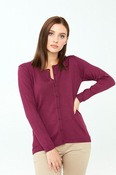 Desen Triko Γυναικεία Lycra Basic μακρυμάνικη ζακέτα με λαιμόκοψη δαμάσκηνο