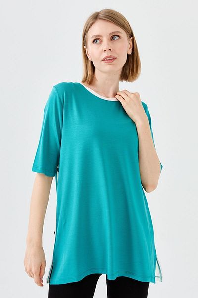 Desen Triko Tricou de damă, cu decolteu, din bumbac pieptănat, verde