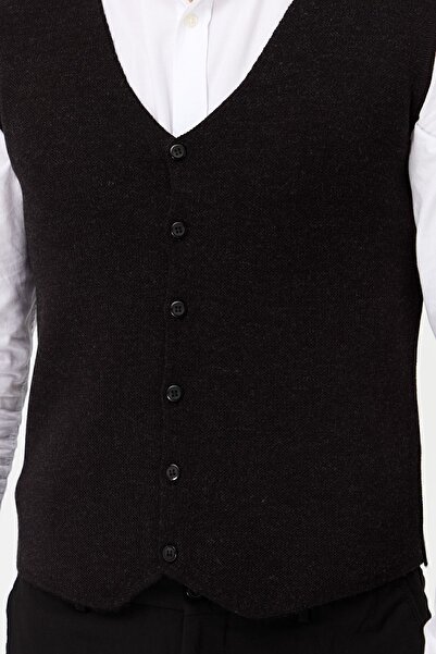 Desen Triko Чоловічий жилет з V-подібним вирізом з тонкого трикотажу, антрацитовий