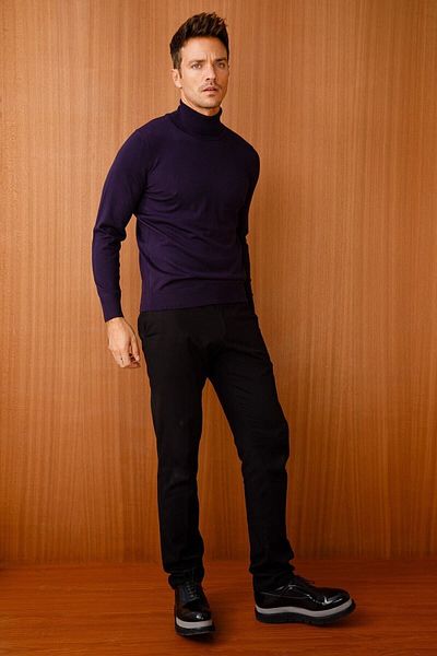 Desen Triko Ανδρικό Basic Full Fisherman Thin Knitwear Πουλόβερ Μωβ