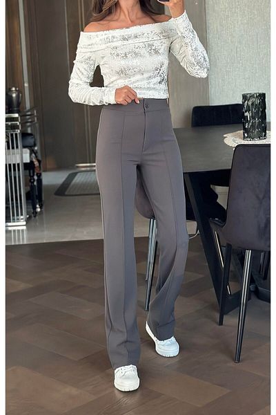 sea milano Women's Smoked Striped Pants High Waist Lycra Stretchy Waist Elastic