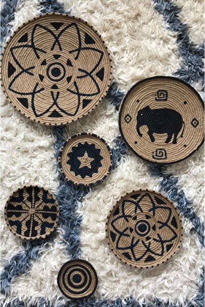 Bohemyuva Zodiac Serisi 6'lı Bohem Afrika Etnik Hasır Duvar Tabak Seti