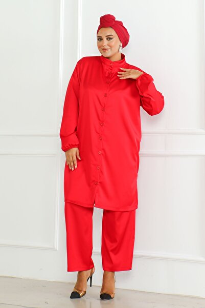 MAY MARA Plus Size - Current Collar and Slit Tunic Trousers Set