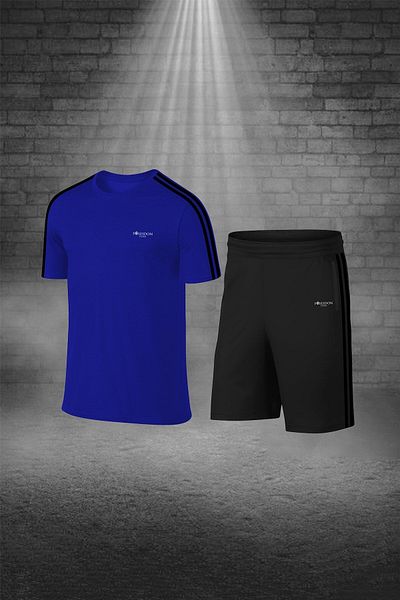 POSEIDON STORM Men's Blue Fit Fabric Short Sleeve T-Shirt Shorts Double Suit with Pockets for Walking and Running (S-3Xl)