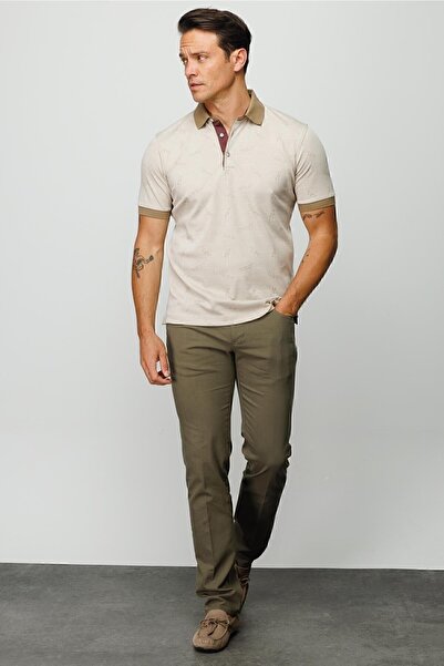 Desen Triko Ανδρικό μπλουζάκι με γιακά πόλο με μοτίβο μπεζ