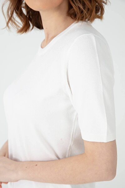 Desen Triko Women's Short Sleeve Lycra Crew Neck Blouse