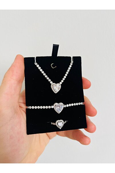 Sepetten Eve Takı Kutusunda Su Yolu Seti Kalpli Yüzük Kalpli Bileklik Kolye Sevgililer Günü Hediyesi Pandora&ç