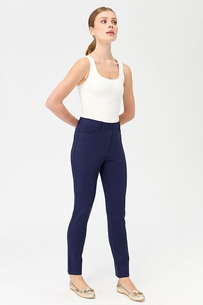 Desen Triko Pantaloni de damă cu 5 buzunare, albastru bleumarin