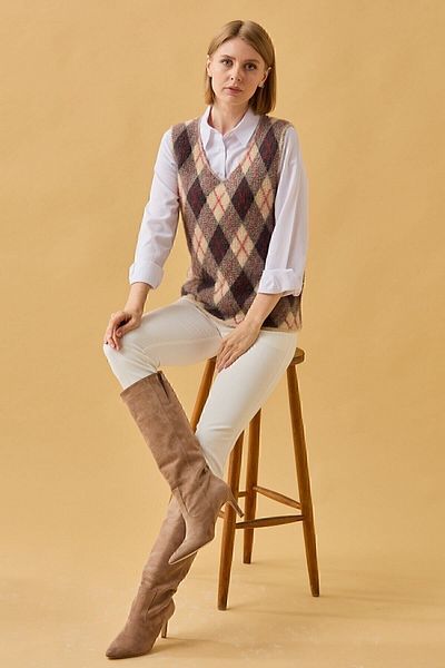 Desen Triko Women's Argyle Patterned Sweater 3