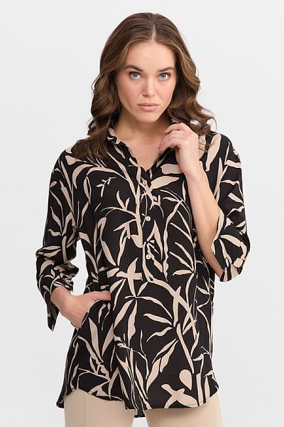 Desen Triko Women's Leaf Patterned Bat Sleeve Shirt Black