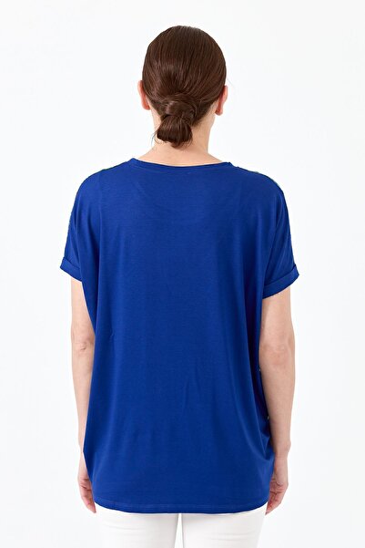 Desen Triko Γυναικείο μπλουζάκι με λαιμόκοψη μπροστά με χτενισμένο βαμβακερό σχέδιο Saks