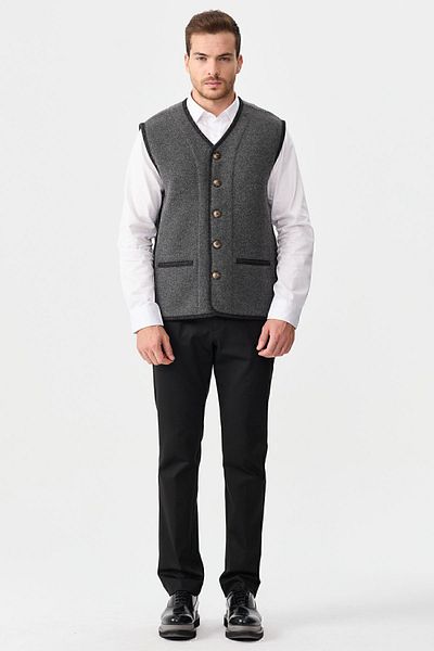 Desen Triko Vestă pentru bărbați din lână piqué, cu decolteu în V, cu accesorii din pâslă, afumată