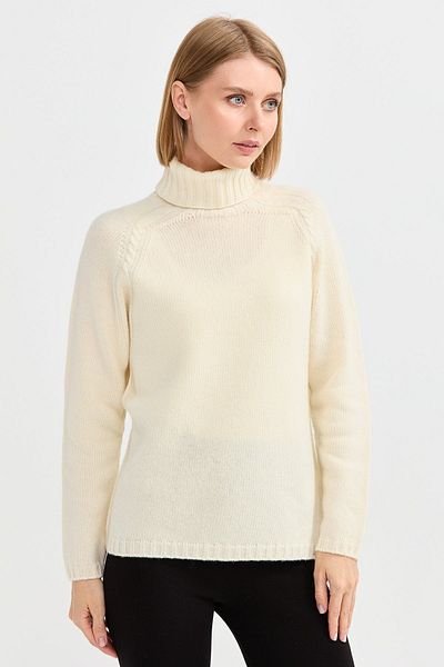 Desen Triko Turtleneck Full Fit Braided Shoulder Wool Sweater - Bone Color