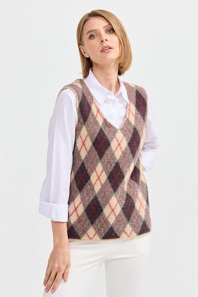 Desen Triko Women's Argyle Patterned Sweater 3