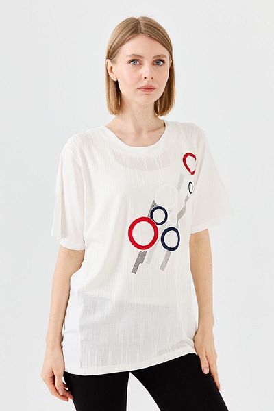 Desen Triko Tricou de damă cu gât turnat cu model din bumbac pieptănat Bone