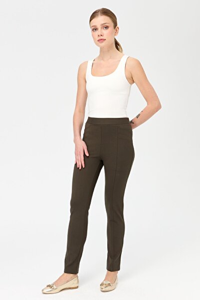 Desen Triko Women's Ribbed Leggings Trousers Khaki