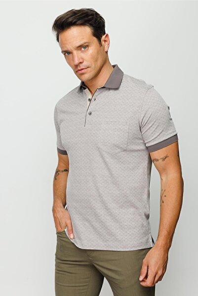 Desen Triko Ανδρικό μπλουζάκι πόλο με τσέπη ζακάρ μπεζ
