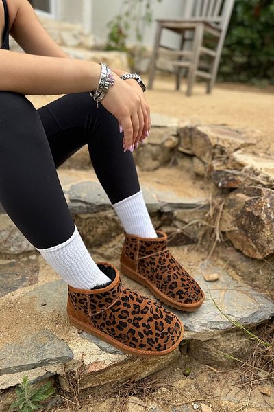 SHOEBELLAS Cizme de damă din piele naturală și blană Praga Tan