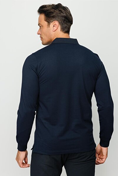 Desen Triko Ανδρικό μακρυμάνικο φούτερ με γιακά πόλο Navy Blue