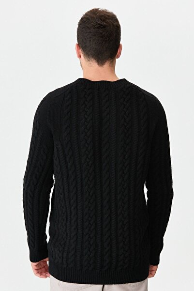 Desen Triko Ανδρικό μάλλινο πουλόβερ με λαιμόκοψη μαύρο