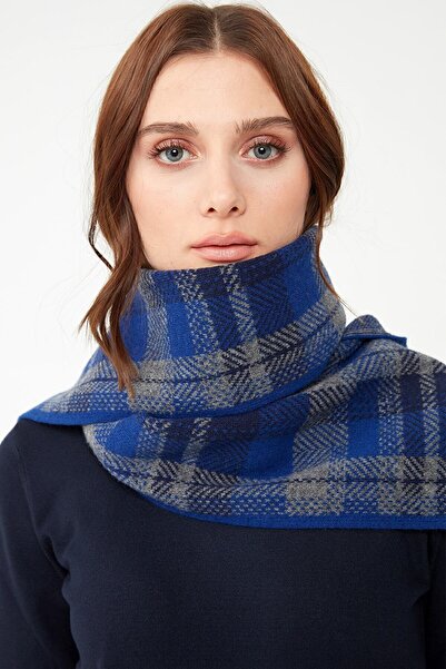 Desen Triko Kaşkol în carouri în trei culori pentru femei K.s.blue