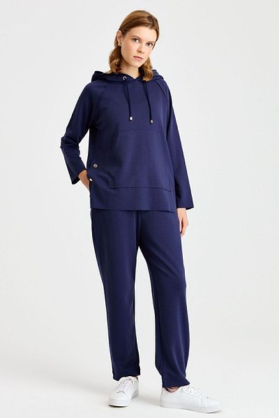 Desen Triko Pantaloni de trening damă cu buzunare bleumarin