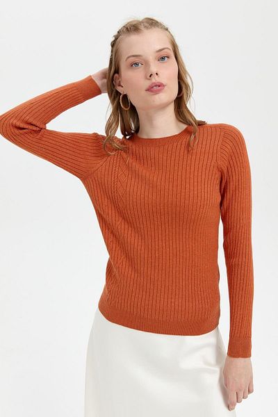 Desen Triko Pulover de damă fără cusături cu decolteu cu model portocaliu