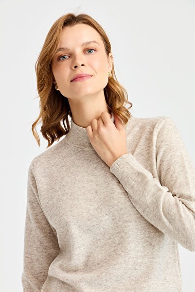 Desen Triko Γυναικεία κλασική μπλούζα με μισό ζιβάγκο V.Μπεζ