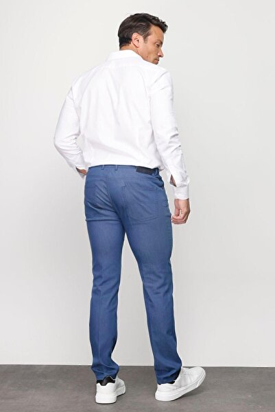 Desen Triko Men's Elastic Waist 5-Pocket Cotton Trousers Blue