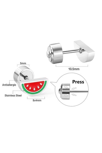 1PARÇAMAVİ Cute Watermelon Surgical Steel Kids Earrings
