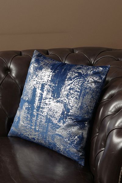 ÖZENEV Navy Blue Silver Throw Pillow Cover Decorative Patterned Velvet Soft Living Room Sofa