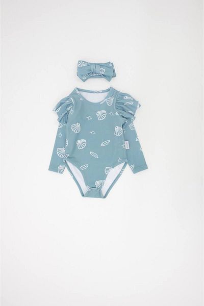 Tudekids New Season TUDE KİDS UV Protection Long Sleeve Baby Swimsuit - Sea Shell Pattern