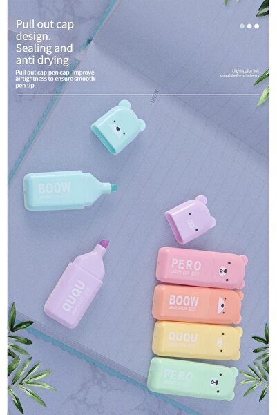 Modellino 6'lı Ayıcıklı Kedicikli Boow Fosforlu Kalem Sert Kutulu