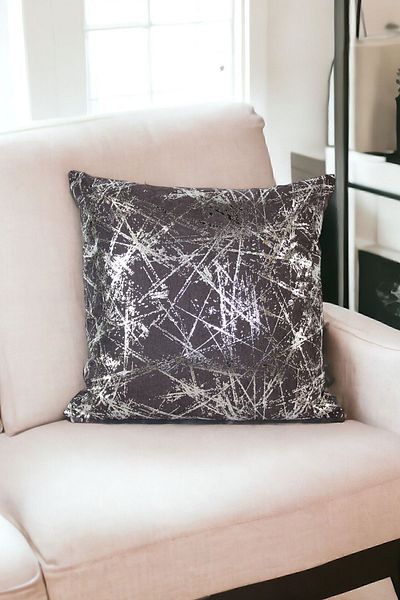 ÖZENEV Anthracite Silver Foil Patterned Throw Pillow Cover Decorative Stylish Soft Living Room Sofa