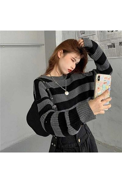 The Grey Pulover de damă cu dungi Thessaloniki Knit Crop
