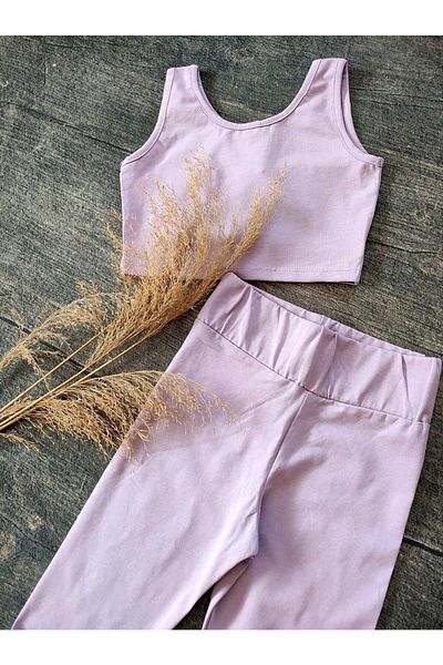 eladamoda Lilac Girl's Cotton Crop and Leggings Set