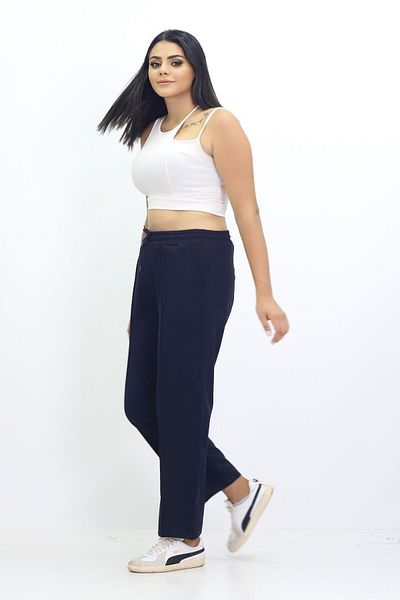 Kamex Navy Blue Plus Size Combed Cotton Sweatpants and Trousers Set