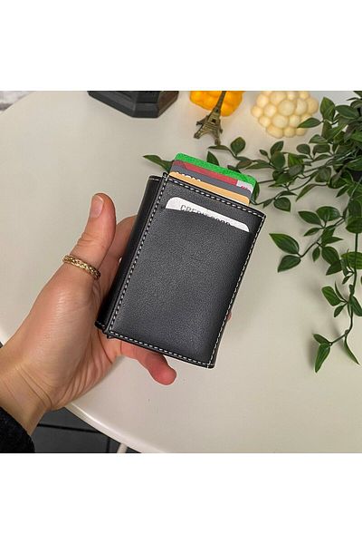 Modica Unisex Black Mechanized Wallet Card Holder Rfid Protected Gift Boxed Mechanized Card Holder |   Laura