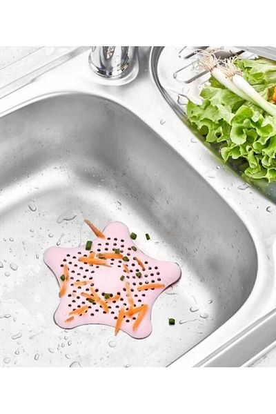 MAİN SHOP 1 Piece Silicone Non-Slip Star Sink and Bathtub Strainer with Suction Cup (Pink Color) M-114